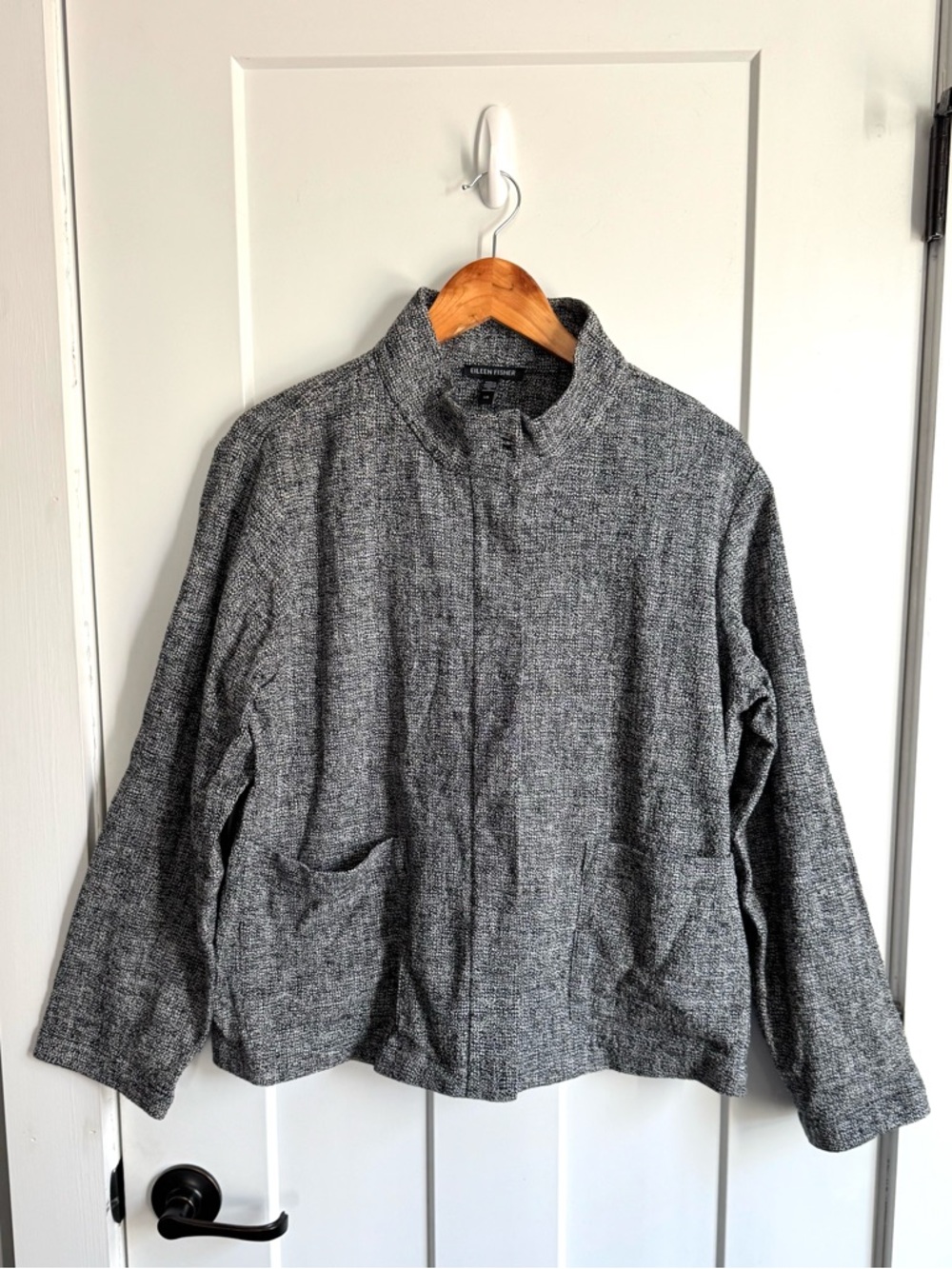 Eileen Fisher Stand Collar Organic Cotton Blazer L - Picture 6 of 12